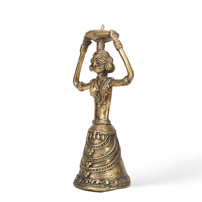 Dhokra Tribal Lady Brass Candle Holder | Handcrafted Indian Tribal Decor