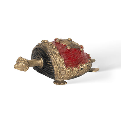 Handcrafted Brass Tortoise Sculpture – Traditional Indian Tribal Art Home Decor