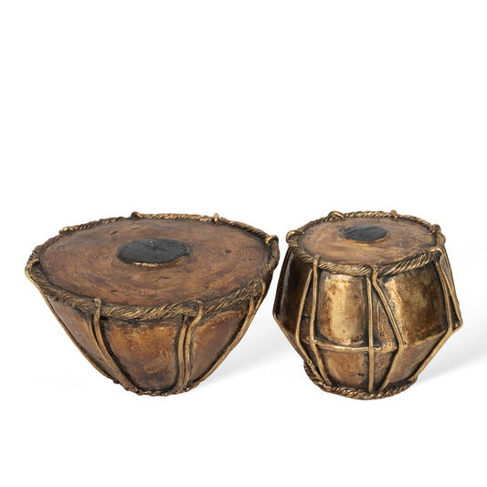 Handcrafted Dhokra Brass Tribal Drum Set – Traditional Indian Art & Heritage Home Decor