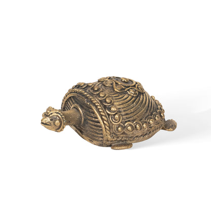 Brass Tortoise Sculpture, Handcrafted Dhokra Style Indian Tribal Art, Traditional Home Decor, Handmade Animal Figurine, 200g
