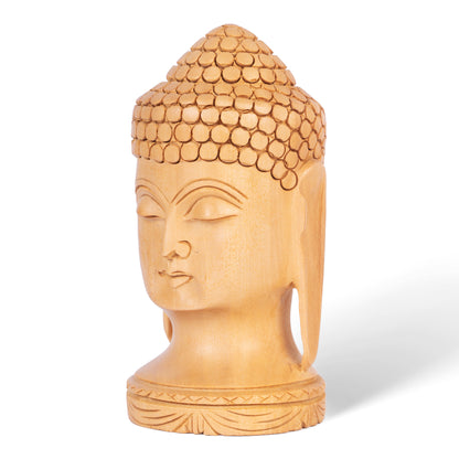 Hand Carved Wooden Buddha Head Sculpture – Meditation Buddha Statue for Home Décor