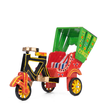 Handcrafted Wooden Cycle Rickshaw – Colorful Indian Folk Art Decorative Miniature
