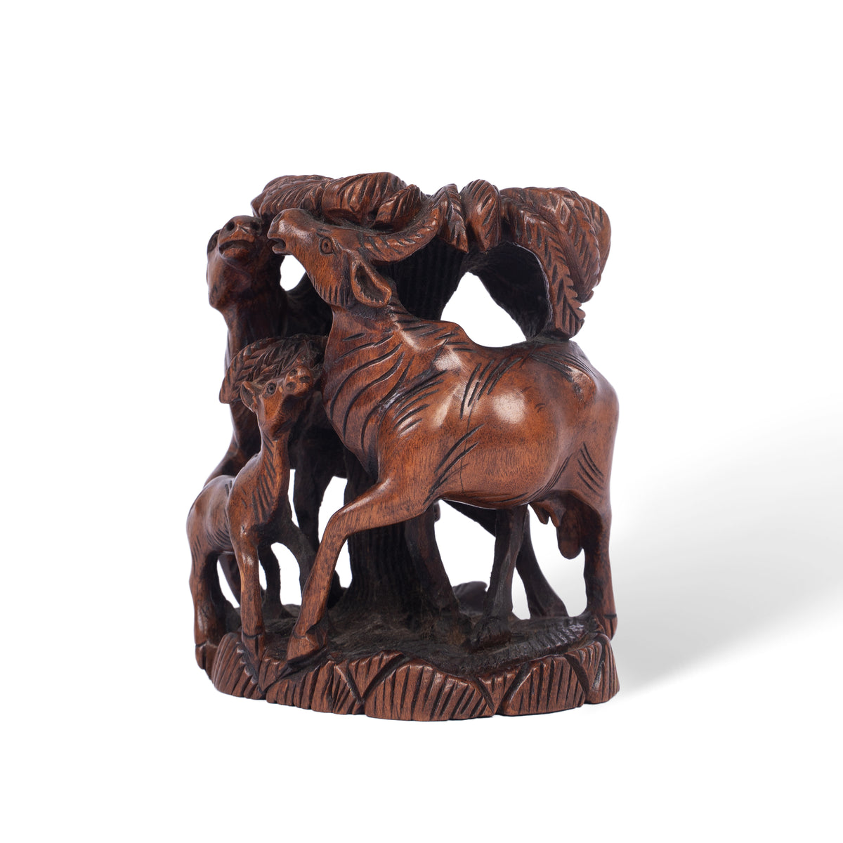 Handcrafted Wooden Deer Family Sculpture – Indian Wood Carved Deer Figurine Home Decor