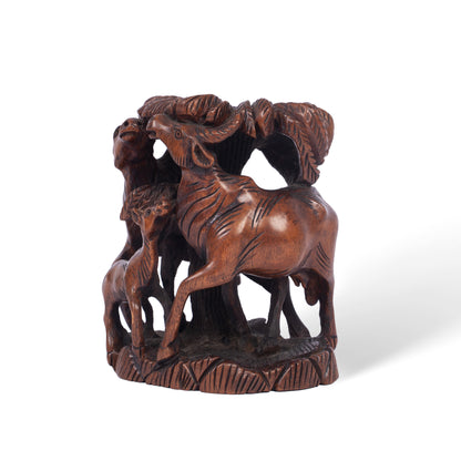 Handcrafted Wooden Deer Family Sculpture – Indian Wood Carved Deer Figurine Home Decor