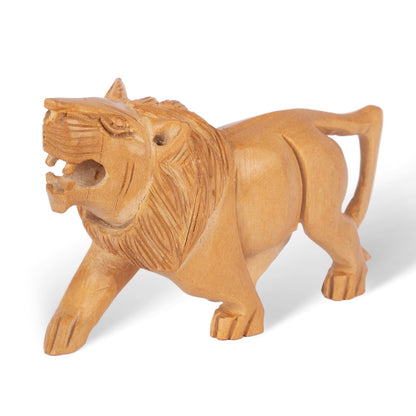 Hand Carved Wooden Lion Sculpture – Traditional Indian Wooden Lion Figurine for Home Décor