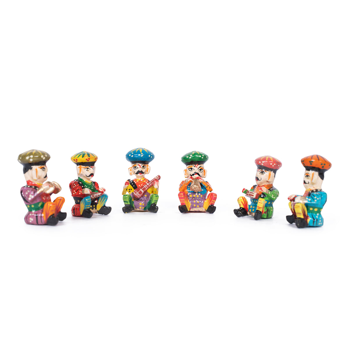 Handcrafted Rajasthani Musician Figurines Set of 6 – Colorful Indian Folk Art Decorative Statues