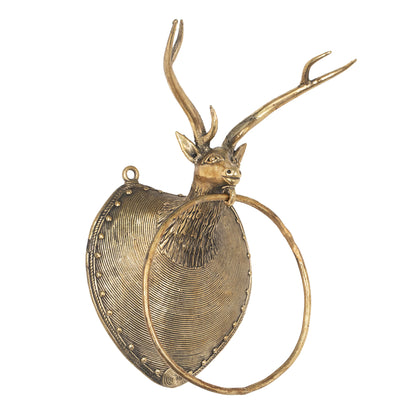 Handcrafted Brass Deer Wall Hanger | Traditional Indian Deer Head Hanger | Antique Brass Wall Hook | Tribal Home Decor