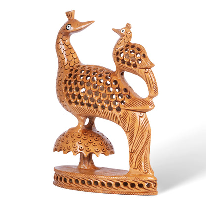 Hand Carved Wooden Peacock Pair Sculpture – Traditional Indian Bird Figurine Home Décor