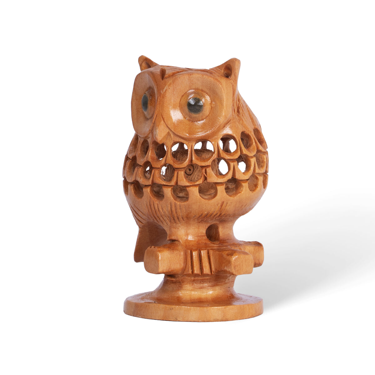 Hand Carved Wooden Mother Owl with Baby – Intricate Owl Family Sculpture, Handmade Indian Wood Decor