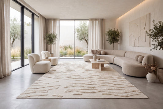 Moroccan Ivory Textured Wool Rug – Handcrafted Abstract Pattern Area Rug | Luxury Moroccan Rug