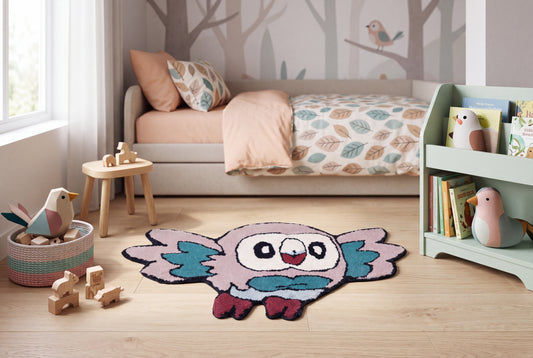 Hand Tufted Cartoon Owl Rug – Cute Character Wool Rug for Kids Room & Nursery | 1.1 × 2 Feet