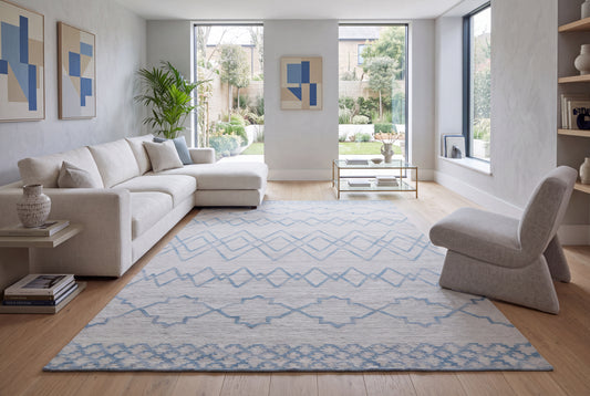 Blue & Ivory Handwoven Wool Kilim Durrie Rug | Geometric Flatweave Area Rug