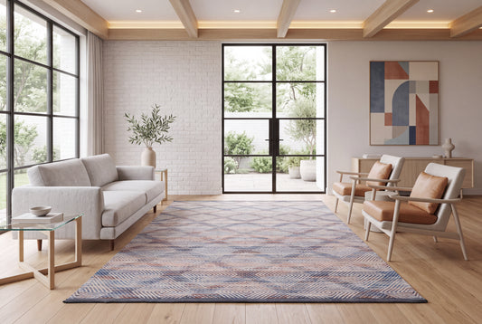 Handwoven Geometric Wool Rug | Ivory Blue Area Rug