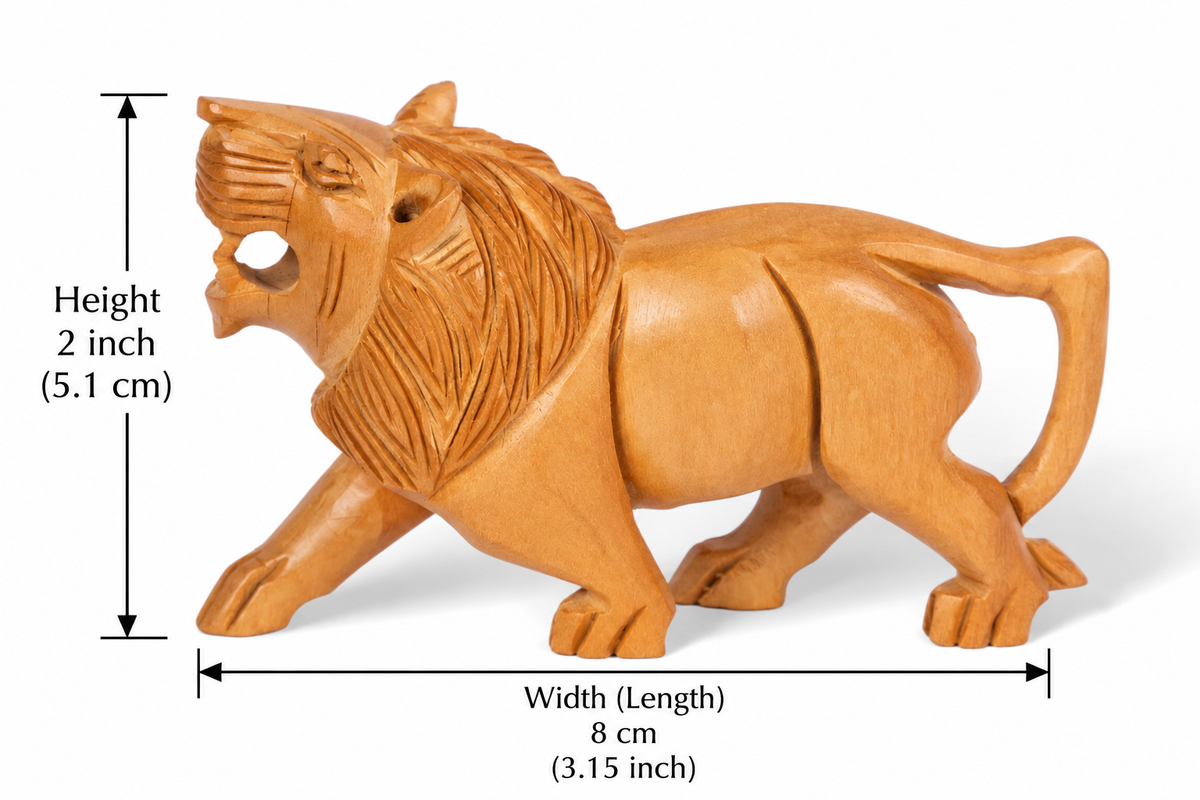 Hand Carved Wooden Lion Sculpture – Traditional Indian Wooden Lion Figurine for Home Décor