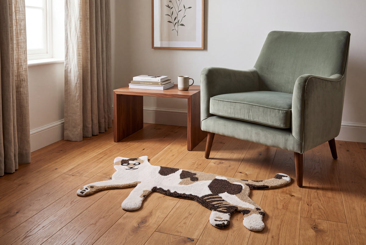 Hand Tufted Cat Rug – Animal Shaped Wool Rug for Kids Room, Bedroom & Modern Décor | 2 × 3 Feet