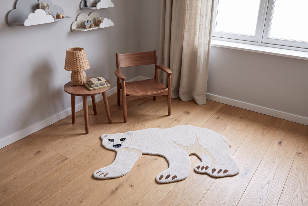 Hand Tufted Polar Bear Rug – Animal Shaped Wool Rug for Kids Room, Nursery & Modern Décor | 3 × 5 Feet
