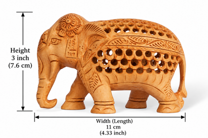 Hand Carved Wooden Elephant Sculpture with Baby Inside – Intricate Lattice Work Indian Wood Figurine