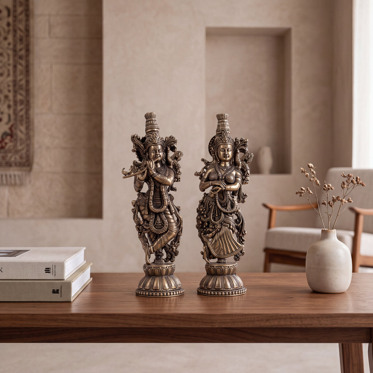 Handcrafted Brass Radha Krishna Statue Set – Traditional Indian Spiritual Home Decor