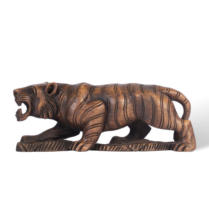 Hand Carved Wooden Tiger Sculpture – Traditional Indian Wild Animal Figurine Home Décor