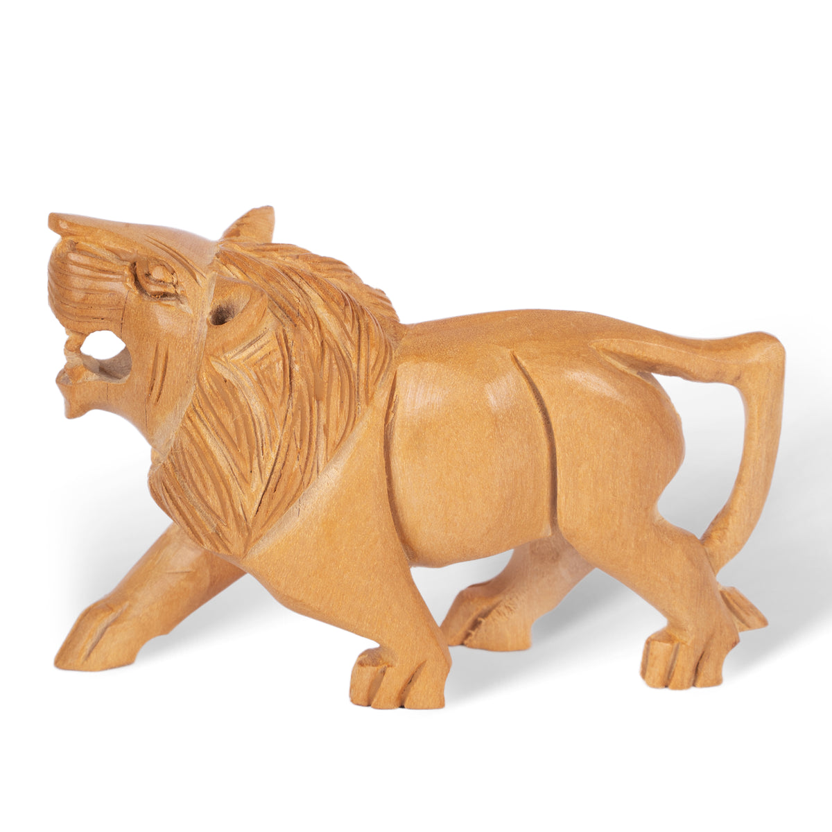 Hand Carved Wooden Lion Sculpture – Traditional Indian Wooden Lion Figurine for Home Décor