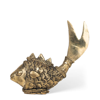 Handcrafted Brass Fish Sculpture – Traditional Indian Dhokra Tribal Art Home Decor