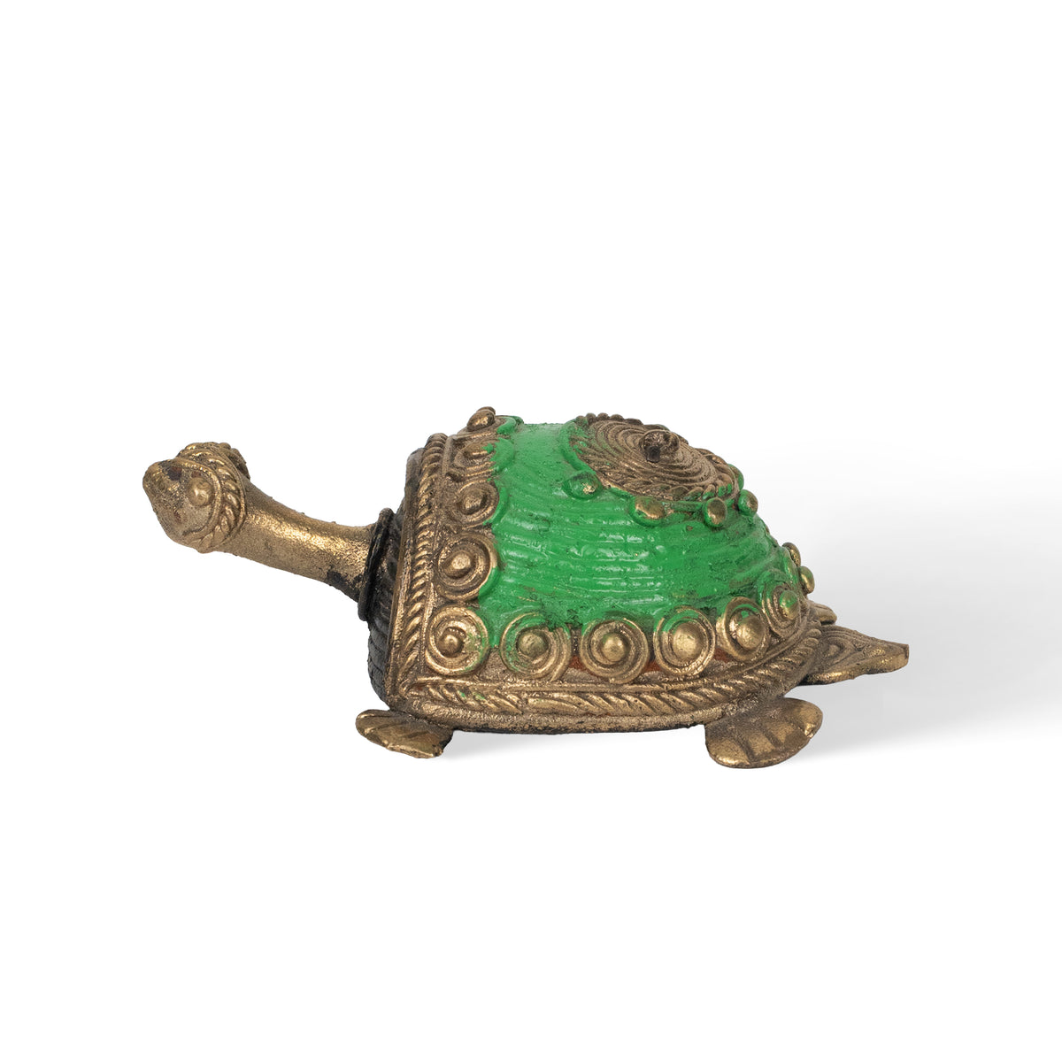 Handcrafted Brass Turtle Sculpture – Green Decorative Tortoise Figurine, Traditional Indian Art