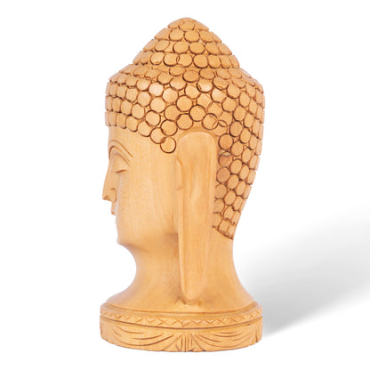 Hand Carved Wooden Buddha Head Sculpture – Meditation Buddha Statue for Home Décor