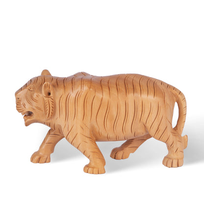 Hand Carved Wooden Tiger Sculpture – Traditional Indian Tiger Figurine for Home Décor
