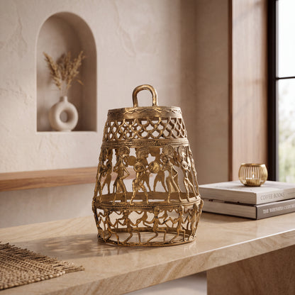 Handcrafted Dhokra Brass Hanging Lamp – Traditional Indian Tribal Pendant Light