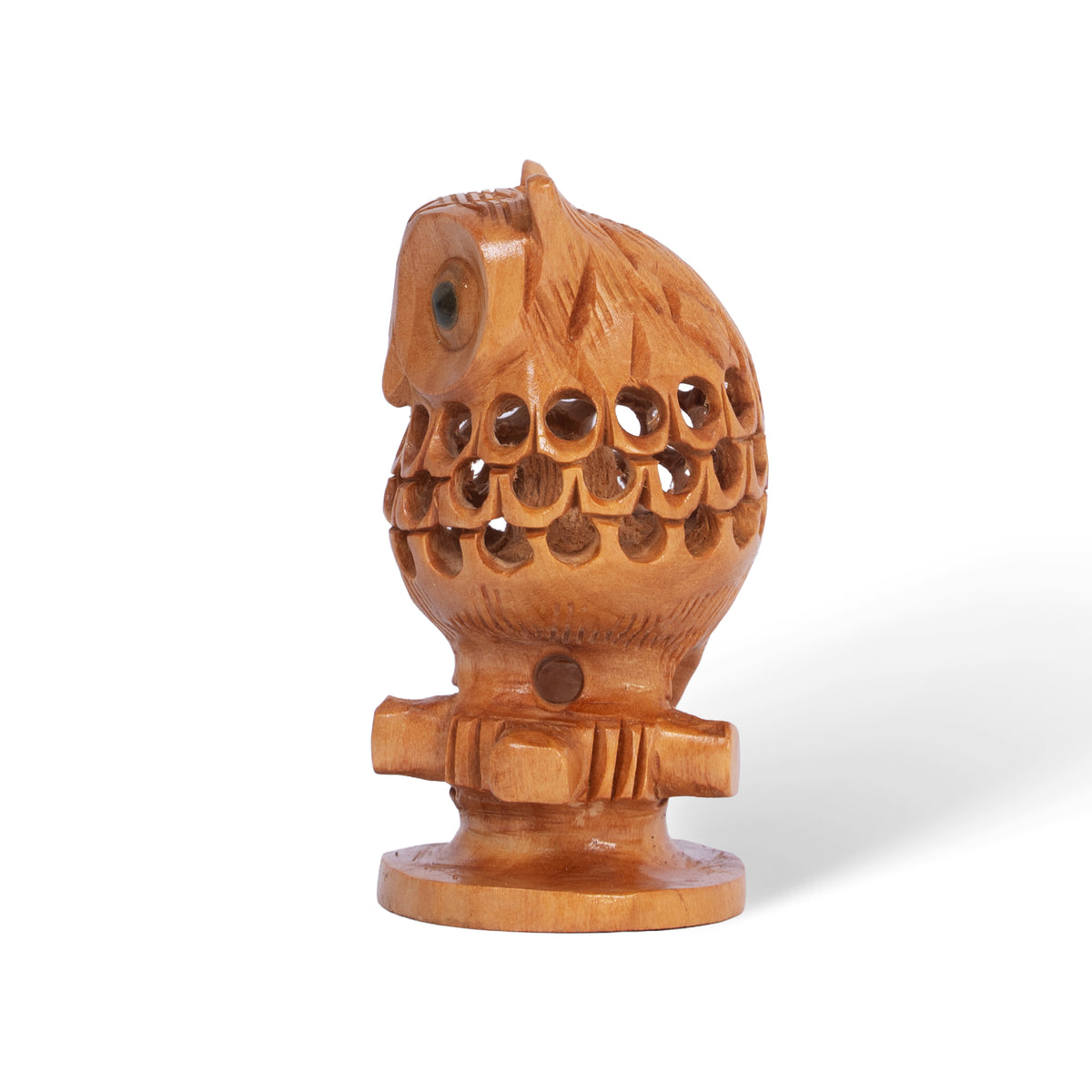 Hand Carved Wooden Mother Owl with Baby – Intricate Owl Family Sculpture, Handmade Indian Wood Decor