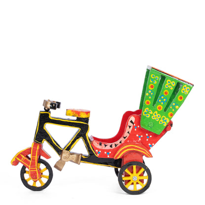 Handcrafted Wooden Cycle Rickshaw – Colorful Indian Folk Art Decorative Miniature