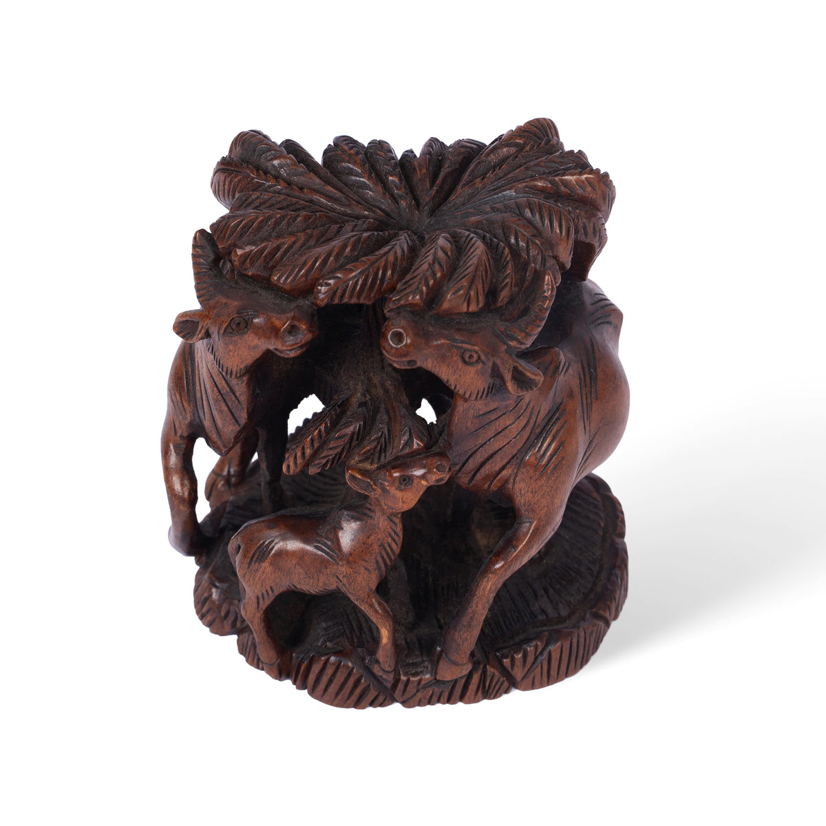 Handcrafted Wooden Deer Family Sculpture – Indian Wood Carved Deer Figurine Home Decor