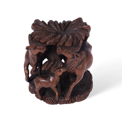 Handcrafted Wooden Deer Family Sculpture – Indian Wood Carved Deer Figurine Home Decor