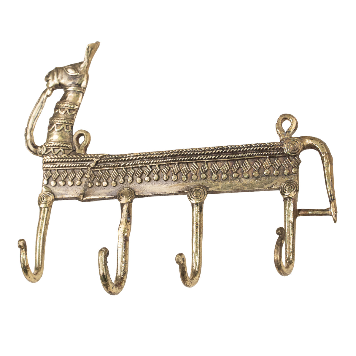 Handcrafted Brass Elephant Wall Hook | Indian Tribal Animal Wall Decor & Key Holder