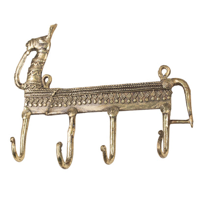 Handcrafted Brass Elephant Wall Hook | Indian Tribal Animal Wall Decor & Key Holder