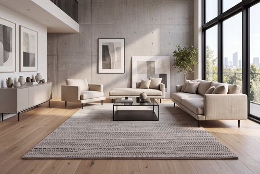 Handwoven Chunky Wool Rug – Ivory Beige Textured Area Rug, 2000 GSM