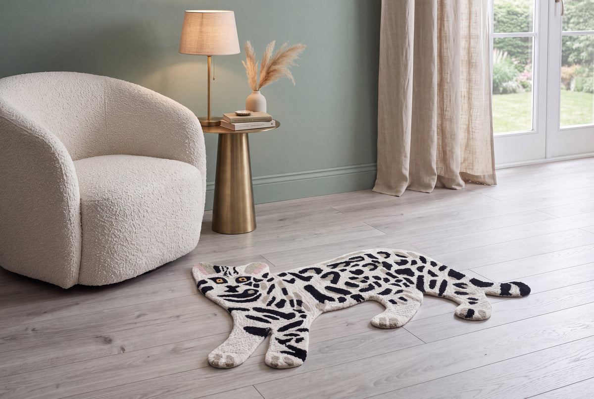 Hand Tufted Tiger Rug – Black & Ivory Animal Shaped Wool Rug for Kids Room, Nursery & Modern Décor | 2 × 3 Feet