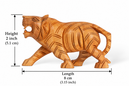Hand Carved Wooden Tiger Sculpture – Traditional Indian Animal Figurine, Rustic Home Decor