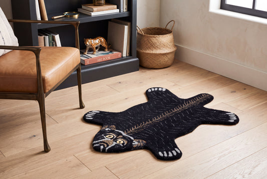 Hand Tufted Black Cat Rug – Cute Animal Shaped Wool Rug for Kids Room, Bedroom & Nursery Décor | 2 × 3 Feet