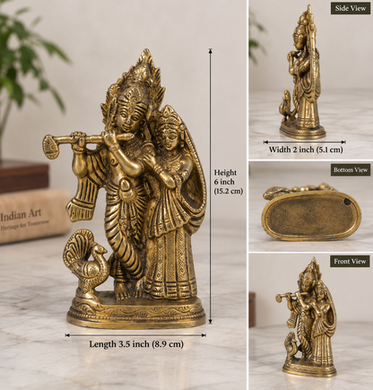 Handcrafted Brass Radha Krishna Statue – Traditional Indian Art & Spiritual Home Decor