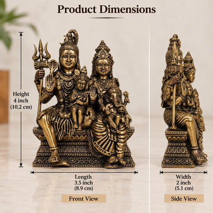 Handcrafted Brass Shiva Parivar Statue – Shiva Parvati Ganesh Kartikeya Indian Spiritual Decor