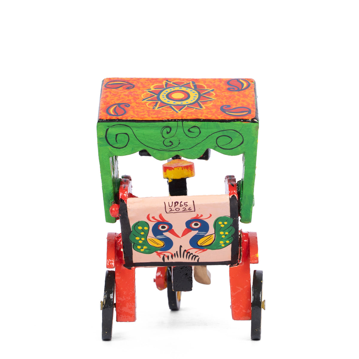 Handcrafted Wooden Cycle Rickshaw – Colorful Indian Folk Art Decorative Miniature