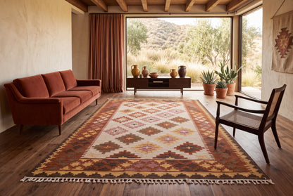 Handwoven Wool Kilim Dhurrie Rug – Traditional Geometric Flatweave