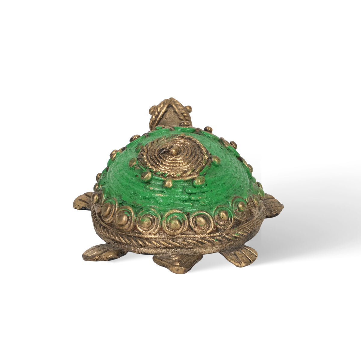 Handcrafted Brass Turtle Sculpture – Green Decorative Tortoise Figurine, Traditional Indian Art