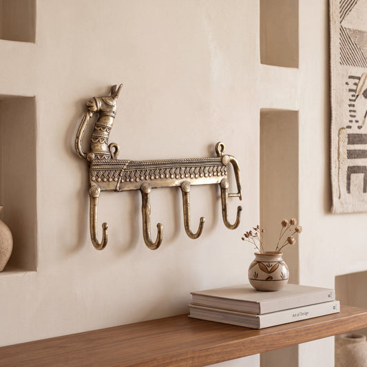 Handcrafted Brass Elephant Wall Hook | Indian Tribal Animal Wall Decor & Key Holder