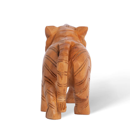 Hand Carved Wooden Tiger Sculpture – Traditional Indian Animal Figurine, Rustic Home Decor
