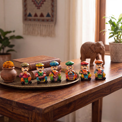 Handcrafted Rajasthani Musician Figurines Set of 6 – Colorful Indian Folk Art Decorative Statues