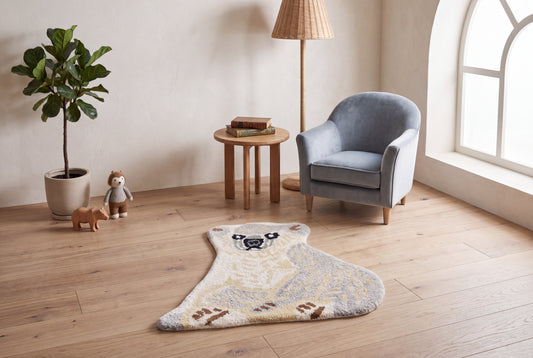 Hand Tufted Bear Rug – Cute Sitting Bear Shaped Wool Rug for Kids Room, Nursery & Bedroom Décor | 1 × 1 Feet