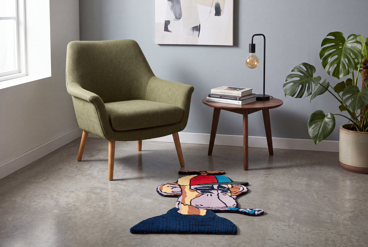 Hand Tufted Cartoon Monkey Rug – Playful Monkey Shaped Wool Rug for Kids Room, Nursery & Playroom Décor | 2 × 2.8 Feet