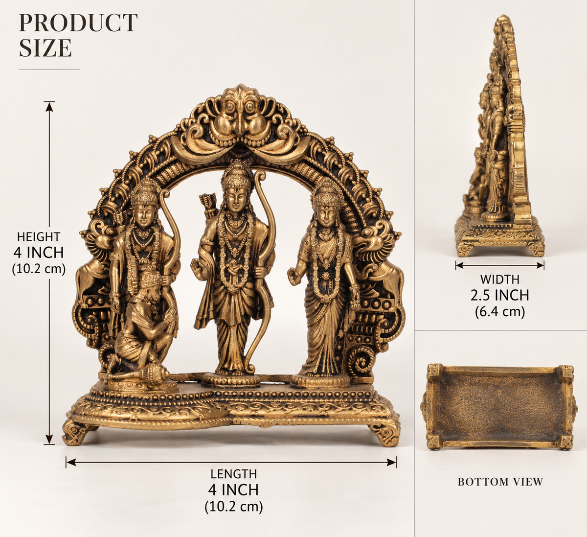 Handcrafted Brass Ram Darbar Statue – Rama Sita Lakshman Hanuman Indian Spiritual Decor